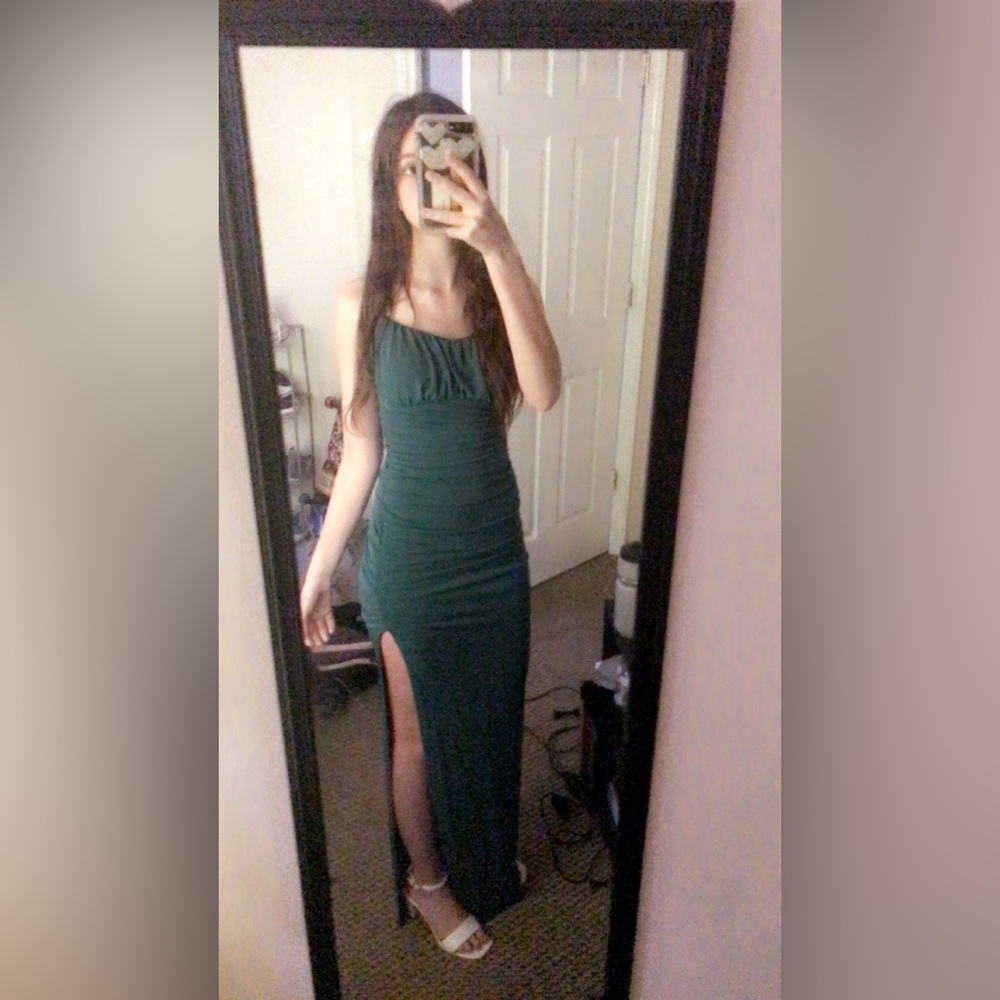 dillard floor length dark green formal dress
